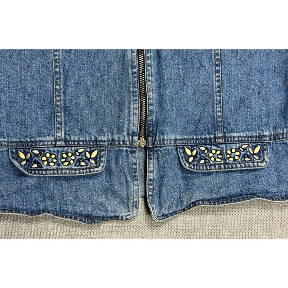 Christopher Banks Womens Blue Denim Jacket Full Zip Embroidered Flowers Medium - Picture 9 of 16